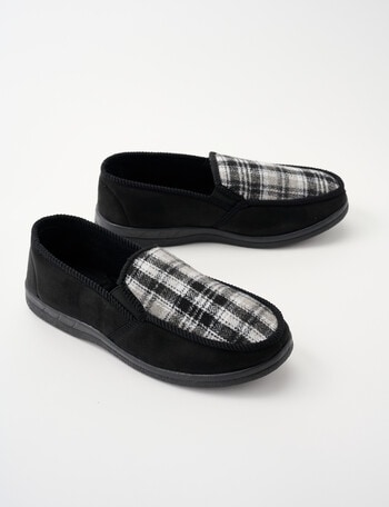 Chisel Moccasin Check Slipper, Black & Grey product photo