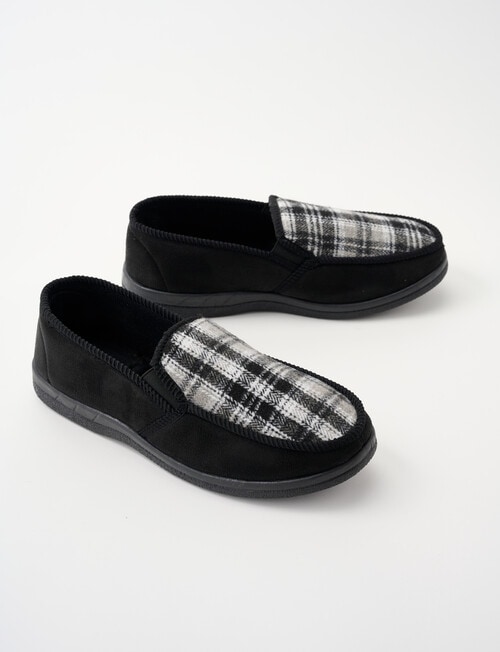 Chisel Moccasin Check Slipper, Black & Grey product photo