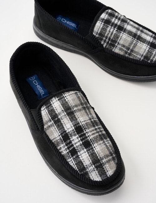 Chisel Moccasin Check Slipper, Black & Grey product photo View 02 L