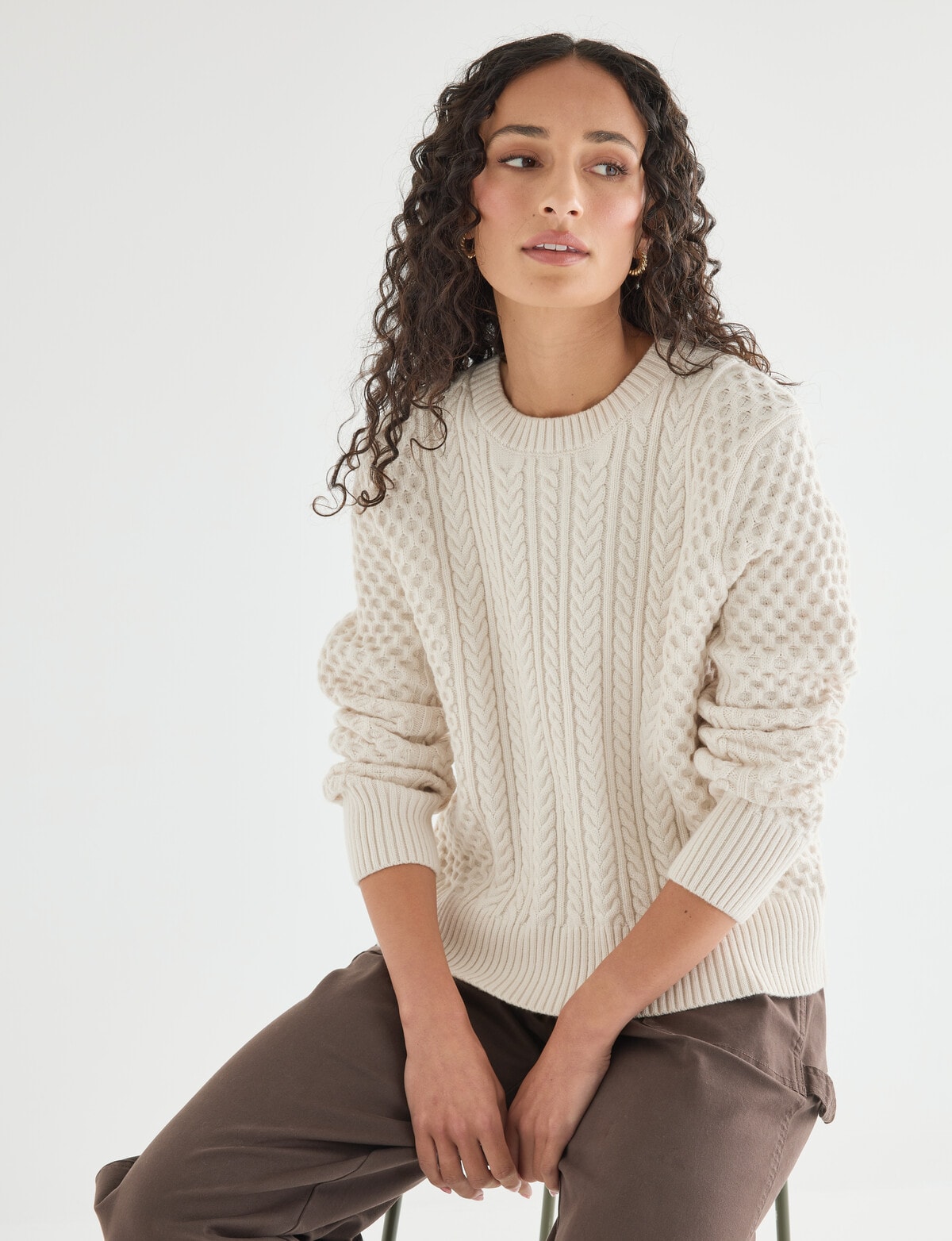 Zest Cable Knit Sweater, Ivory - Knitwear