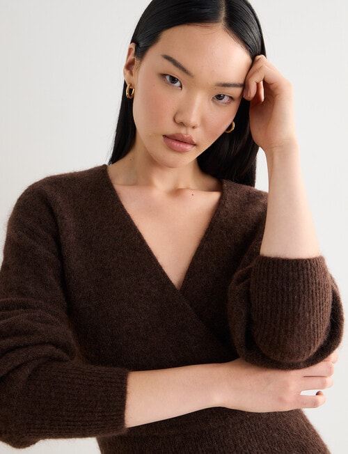 State of play Aria Wrap Mohair Blend Sweater, Milk Chocolate product photo View 04 L