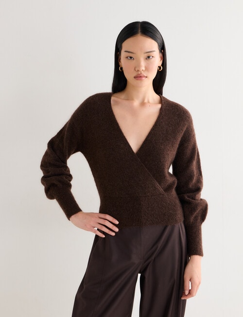 State of play Aria Wrap Mohair Blend Sweater, Milk Chocolate product photo View 06 L
