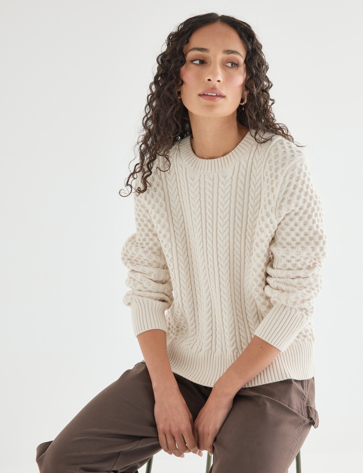Zest Cable Knit Sweater, Ivory - Knitwear