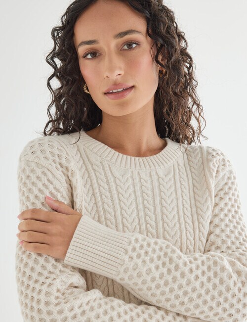 Zest Cable Knit Sweater, Ivory - Knitwear