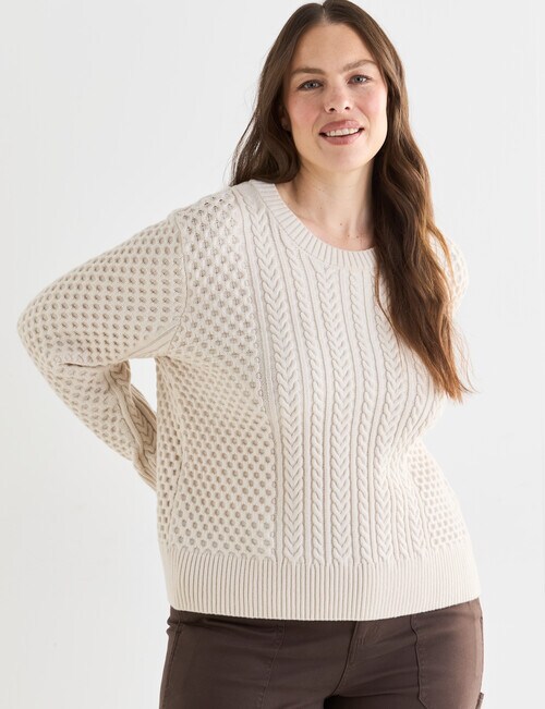 Zest Cable Knit Sweater, Ivory - Knitwear