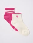 Blue Ink Heart Cotton Quarter Crew Sock, 2-Pack, Nostalgic Pink & Vanilla product photo
