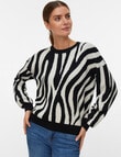 Vero Moda Silje Animal Long Sleeve Pullover, Black Zebra product photo