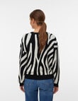 Vero Moda Silje Animal Long Sleeve Pullover, Black Zebra product photo View 02 S