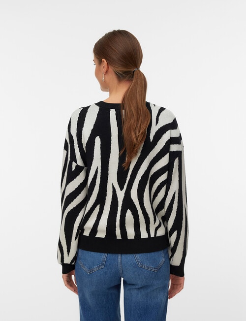 Vero Moda Silje Animal Long Sleeve Pullover, Black Zebra product photo View 02 L