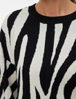 Vero Moda Silje Animal Long Sleeve Pullover, Black Zebra product photo View 03 S