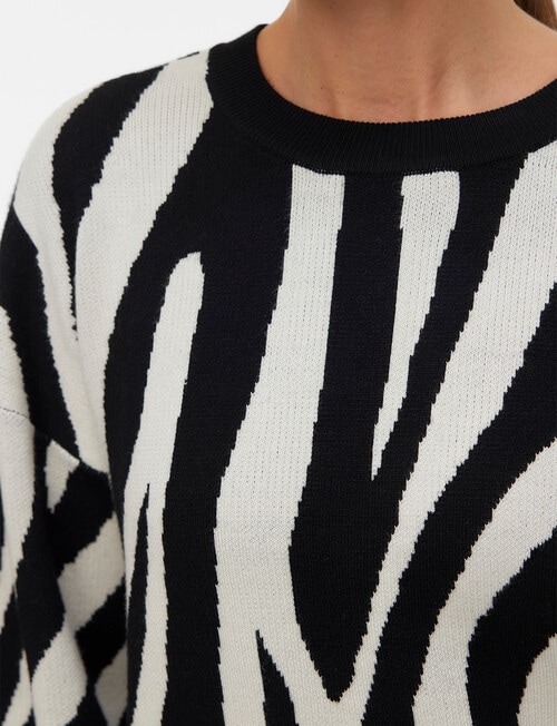 Vero Moda Silje Animal Long Sleeve Pullover, Black Zebra product photo View 03 L