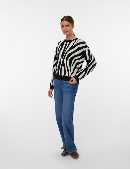 Vero Moda Silje Animal Long Sleeve Pullover, Black Zebra product photo View 04 L