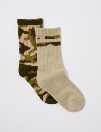 Blue Ink Camo Cotton Crew Sock, 2-Pack, Sea Kelp & Chalk product photo
