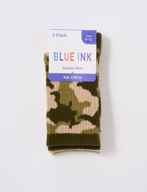Blue Ink Camo Cotton Crew Sock, 2-Pack, Sea Kelp & Chalk product photo View 02 L