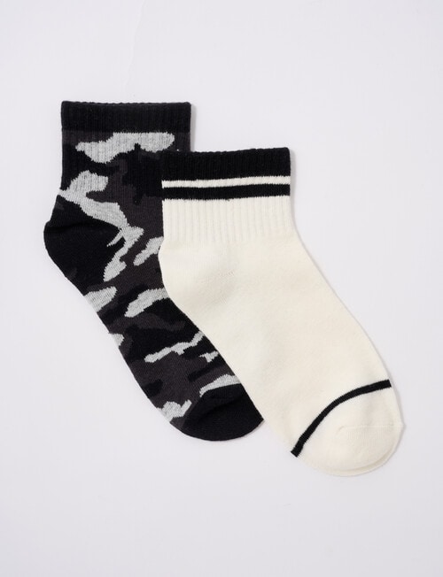 Blue Ink Camo Cotton Quarter Crew Sock, 2-Pack, Charcoal & White product photo