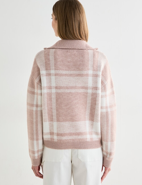 Zest Zip Up Cardigan, Dusty Pink Check product photo View 02 L