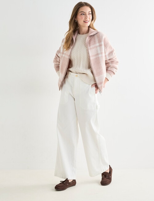 Zest Zip Up Cardigan, Dusty Pink Check product photo View 03 L