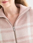 Zest Zip Up Cardigan, Dusty Pink Check product photo View 04 S