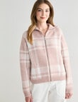 Zest Zip Up Cardigan, Dusty Pink Check product photo View 05 S