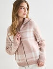 Zest Zip Up Cardigan, Dusty Pink Check product photo View 07 S