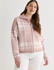 Zest Zip Up Cardigan, Dusty Pink Check product photo View 12 S