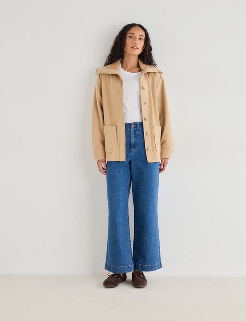 Zest Ribbed Collar Shacket, Camel product photo View 03 L