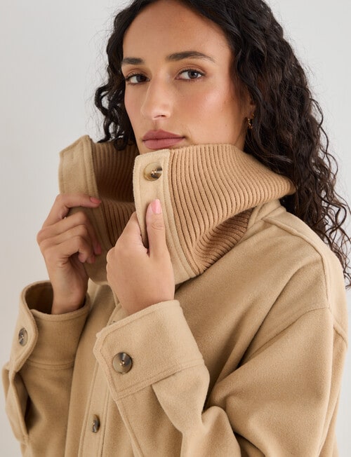 Zest Ribbed Collar Shacket, Camel product photo View 04 L