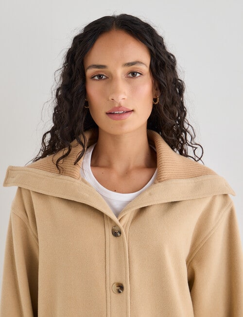Zest Ribbed Collar Shacket, Camel product photo View 05 L