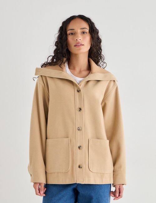 Zest Ribbed Collar Shacket, Camel product photo View 09 L