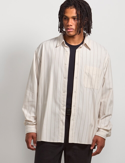 AIR SPACE Stripe Oversized Shirt, Natural Stripe product photo View 02 L