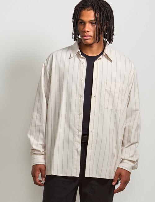 AIR SPACE Stripe Oversized Shirt, Natural Stripe product photo View 02 L