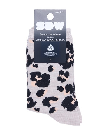 Simon De Winter Wool Blend Crew Socks, Leopard Mocha product photo