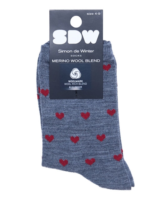 Simon De Winter Wool Blend Crew Socks, Heart Dark Grey product photo