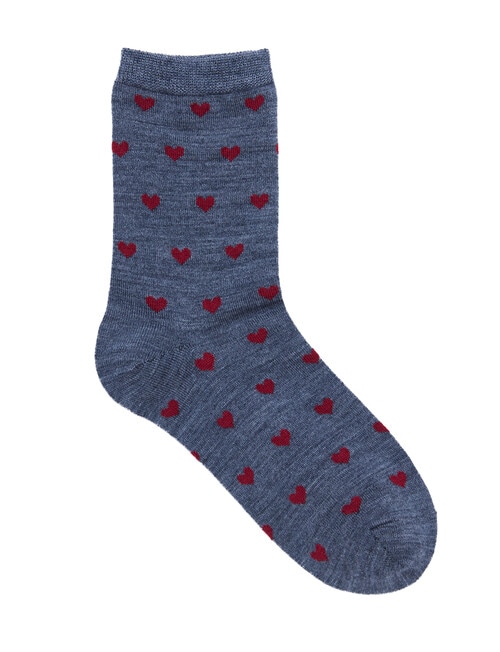 Simon De Winter Wool Blend Crew Socks, Heart Dark Grey product photo View 02 L