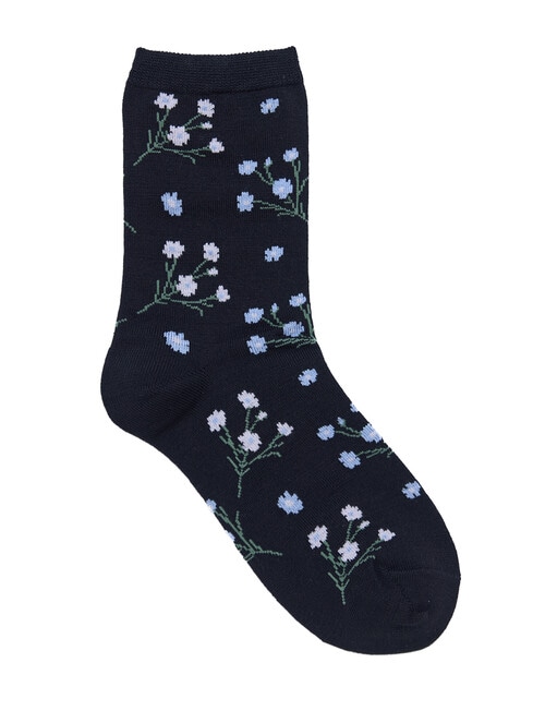 Simon De Winter Wool Blend Crew Socks, Ditsy Floral Black product photo View 02 L