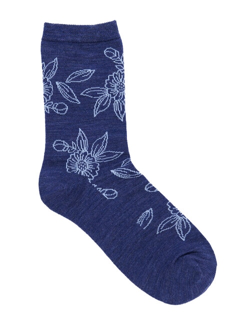 Simon De Winter Wool Blend Crew Socks, Flower Blue product photo View 02 L