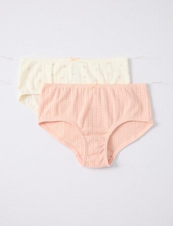 Blue Ink Pointelle Bikini Brief, 2-Pack, Pink & Floral, 2-14 product photo