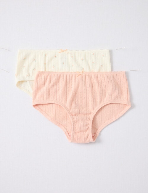 Blue Ink Pointelle Bikini Brief, 2-Pack, Pink & Floral, 2-14 product photo