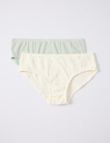 Blue Ink Pointelle Bikini Brief, 2-Pack, Grass & Floral, 2-14 product photo
