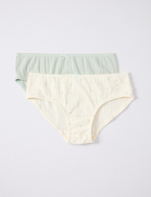 Blue Ink Pointelle Bikini Brief, 2-Pack, Grass & Floral, 2-14 product photo