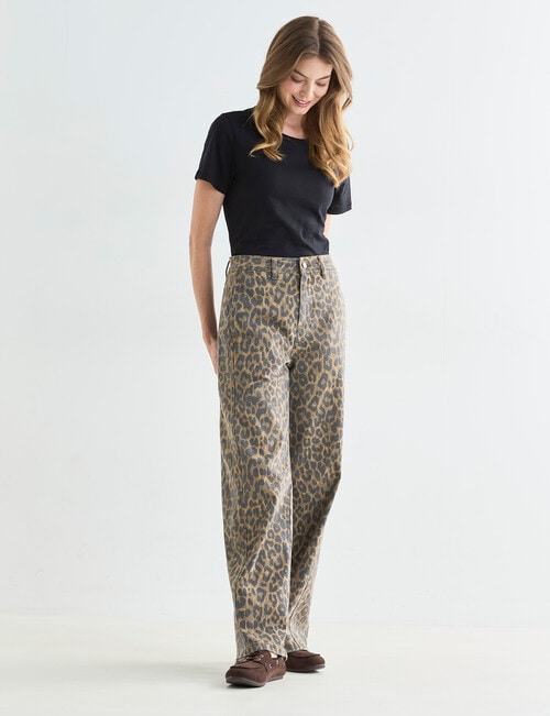 Denim Republic Twist Seam Straight Jeans, Leopard Print product photo View 03 L