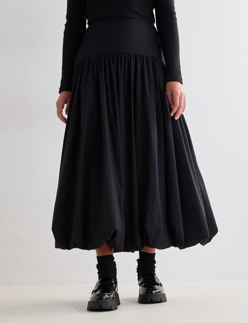 Mineral Mila Bubble Hem Mid Skirt, Black product photo View 03 L