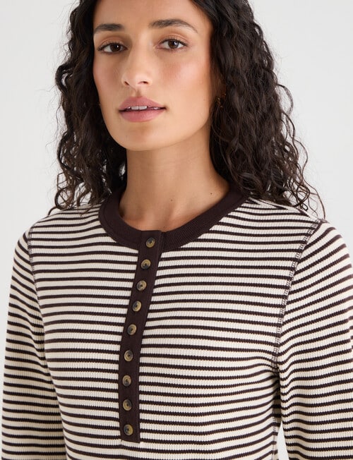 Zest Lounge Henley Top, Chocolate Stripe product photo View 04 L