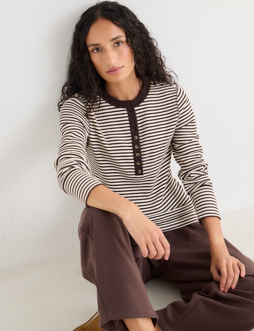 Zest Lounge Henley Top, Chocolate Stripe product photo View 06 L