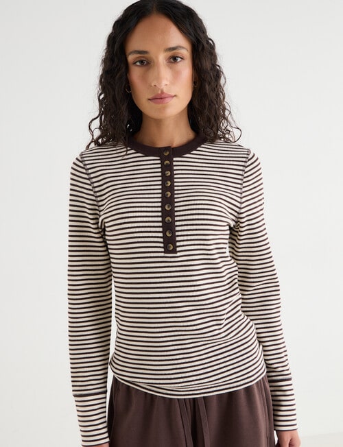 Zest Lounge Henley Top, Chocolate Stripe product photo View 08 L