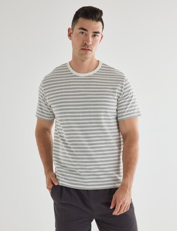 Gasoline Cotton Stripe Short Sleeve Tee, Cream product photo