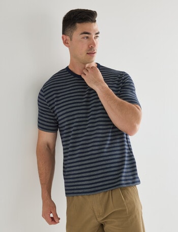 Gasoline Cotton Stripe Short Sleeve Tee, Navy product photo