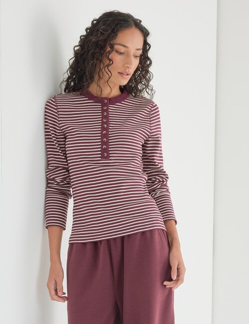 Zest Lounge Henley Top, Cherry Stripe product photo