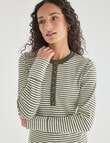 Zest Lounge Henley Top, Green Stripe product photo