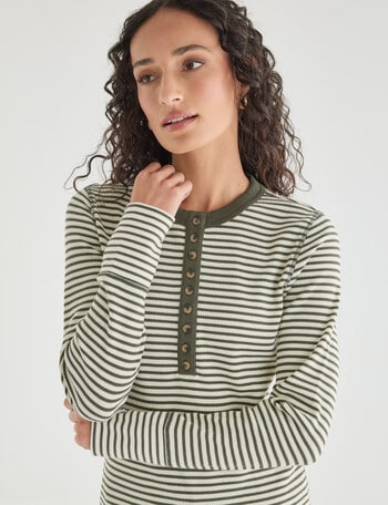 Zest Lounge Henley Top, Green Stripe product photo